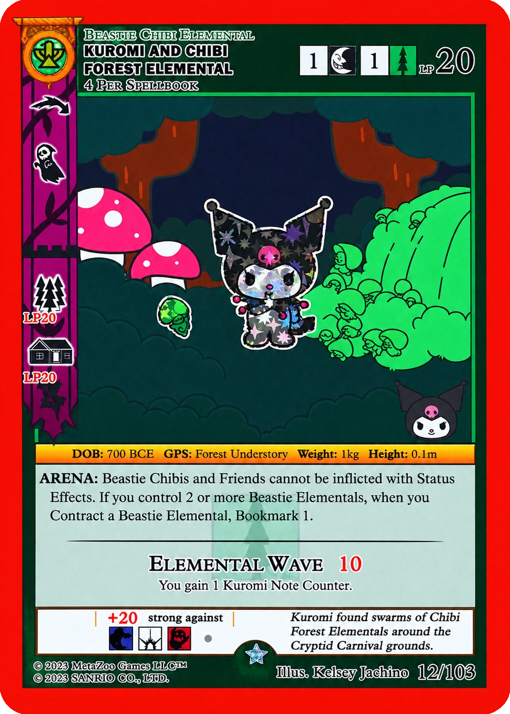 Kuromi and Chibi Forest Elemental 12/103 Reverse Holo — Kuromi's Cryptid Carnival