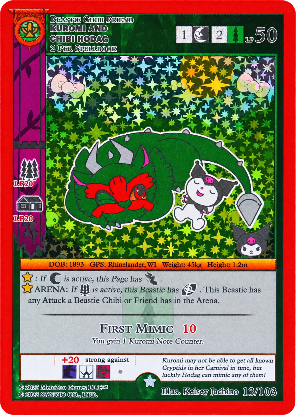 Kuromi and Chibi Hodag 13/103 Full Holo — Kuromi's Cryptid Carnival