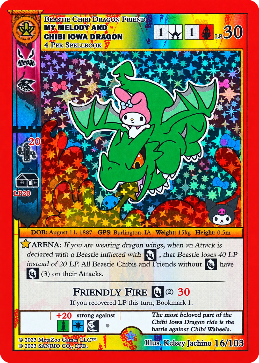 My Melody and Chibi Iowa Dragon 16/103 Full Holo — Kuromi's Cryptid Carnival