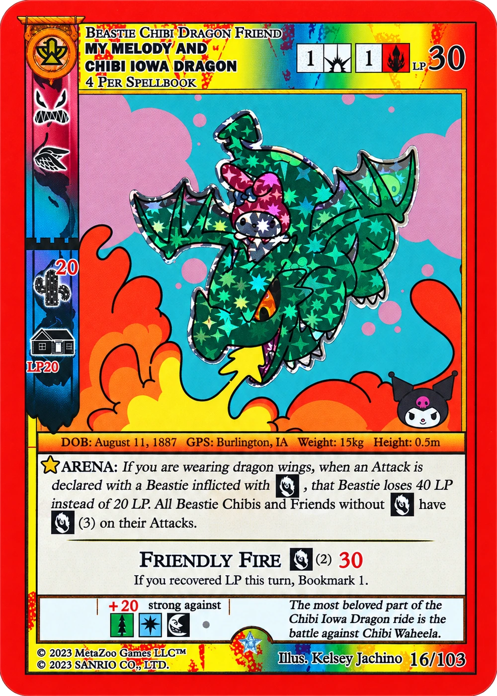 My Melody and Chibi Iowa Dragon 16/103 Reverse Holo — Kuromi's Cryptid Carnival