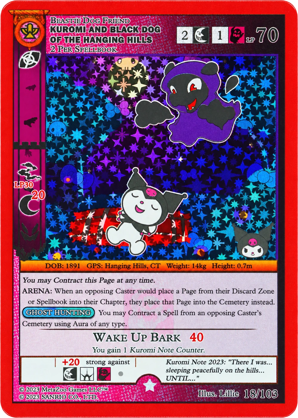 Kuromi and Black Dog of the Hanging Hills 18/103 Full Holo — Kuromi's Cryptid Carnival