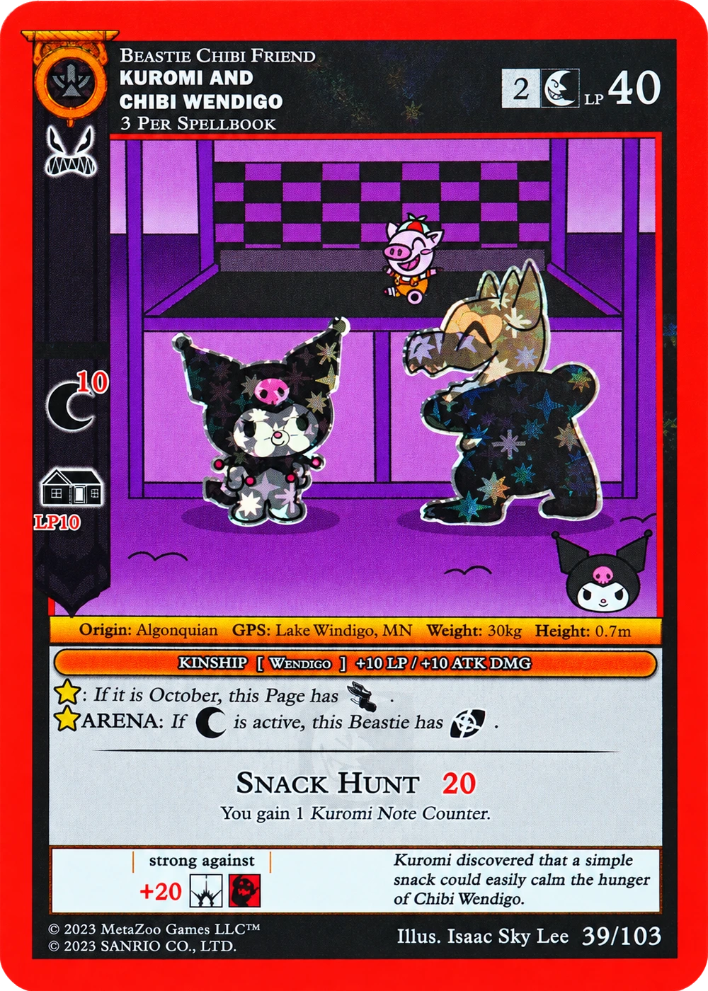 Kuromi and Chibi Wendigo 39/103 Reverse Holo — Kuromi's Cryptid Carnival