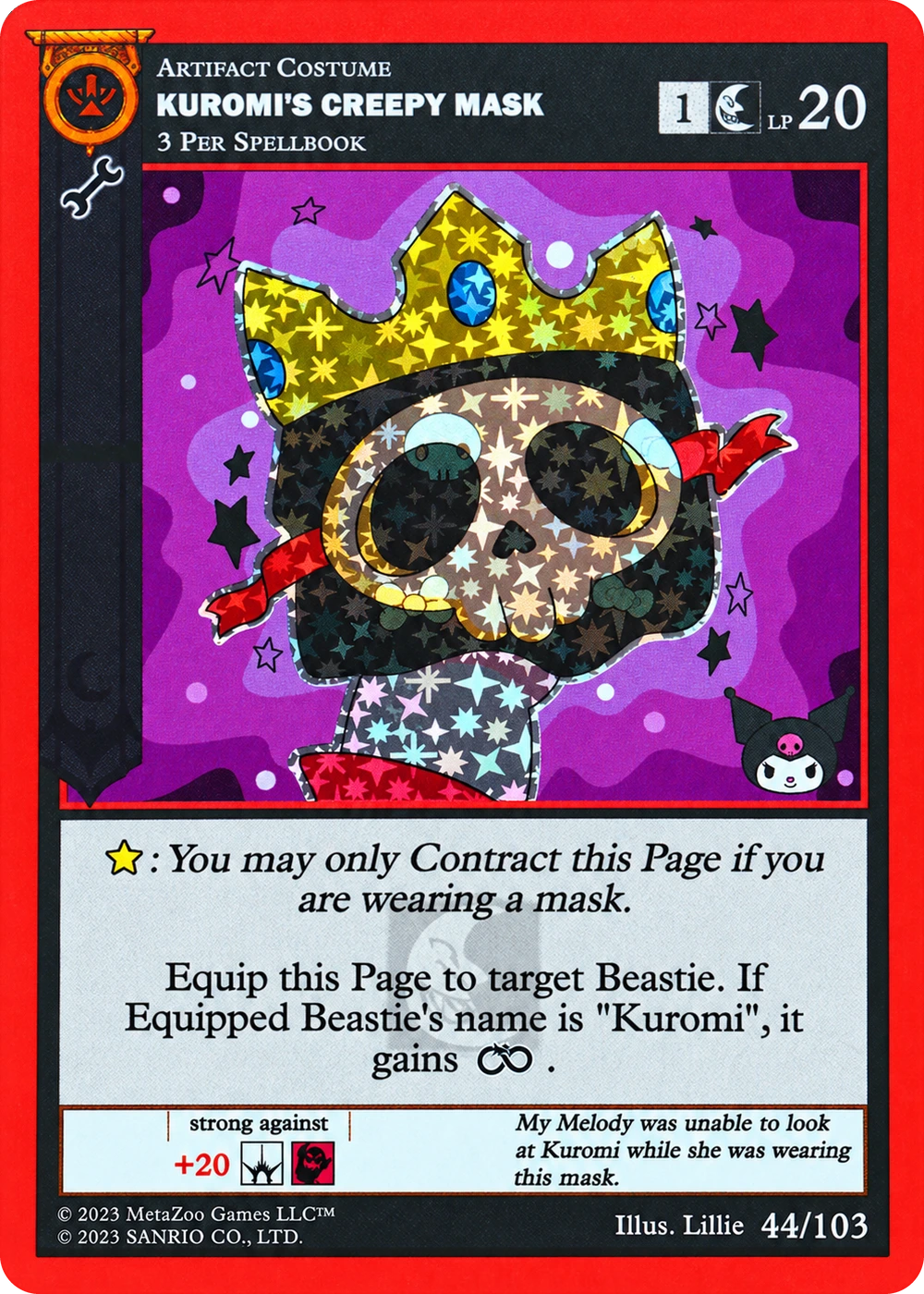 Kuromi's Creepy Mask 44/103 Reverse Holo — Kuromi's Cryptid Carnival