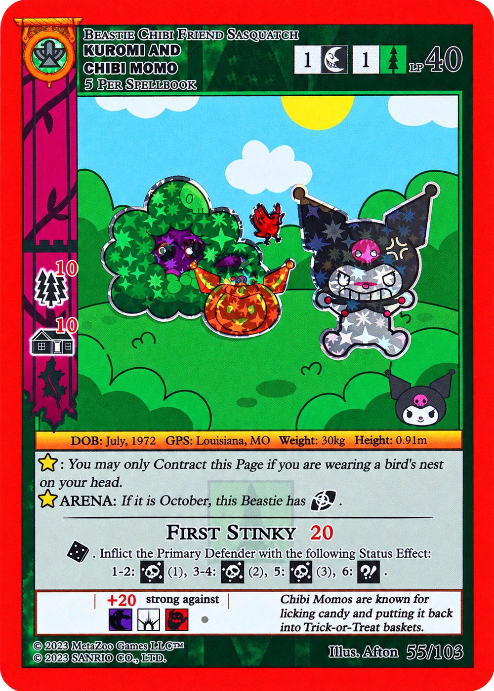 Kuromi and Chibi Momo 55/103 Reverse Holo — Kuromi's Cryptid Carnival