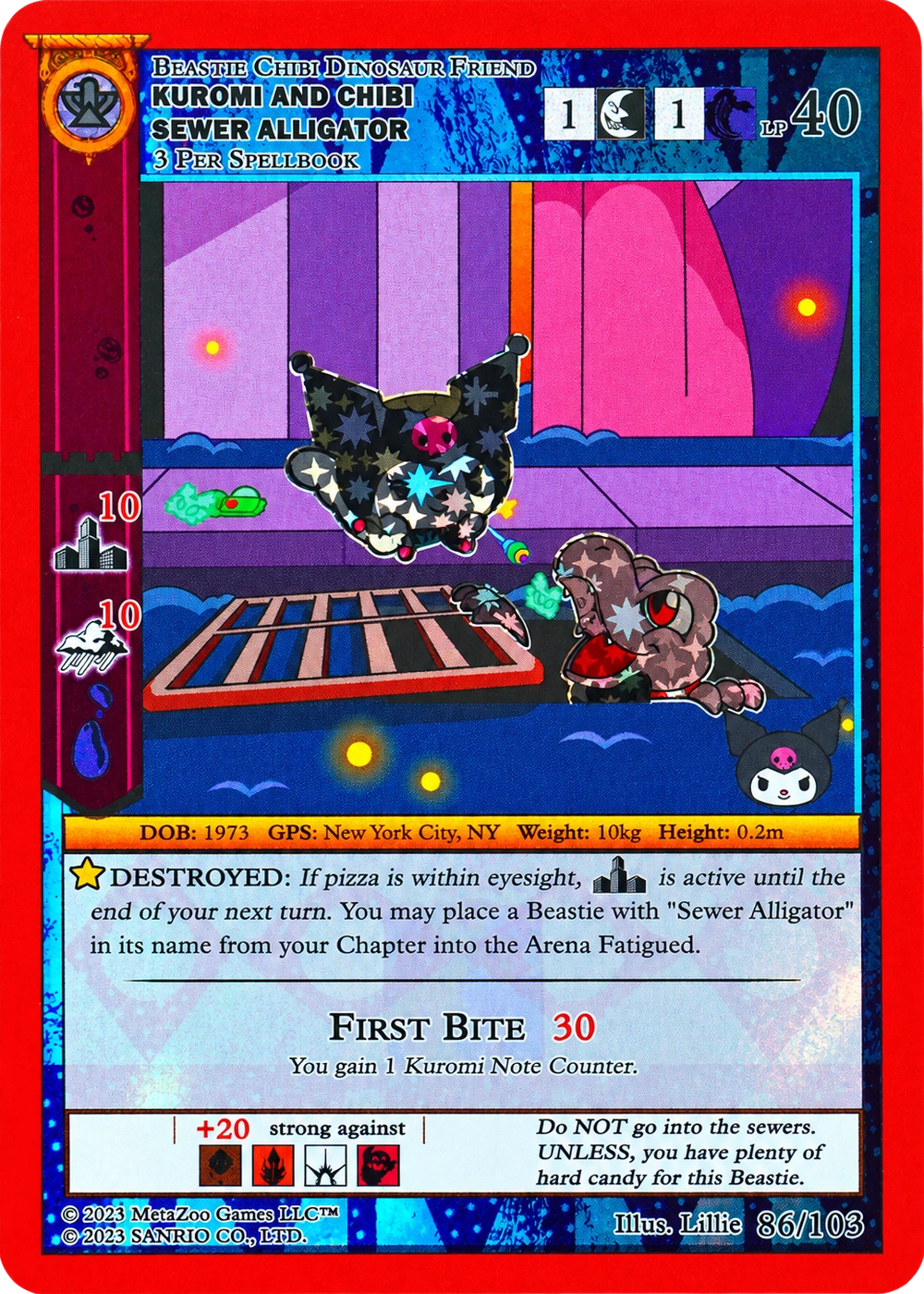 Kuromi and Chibi Sewer Alligator 86/103 Reverse Holo — Kuromi's Cryptid Carnival